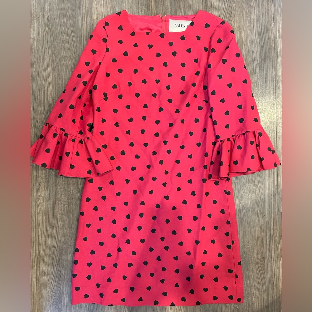 Valentino Pink/red Ruffled Sheath Dress